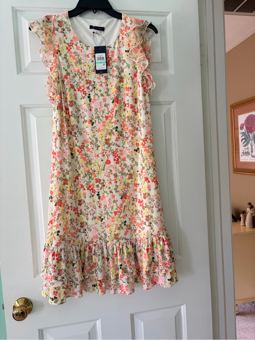 Women’s Floral Ruffle Hem Dress - Cream/Pink